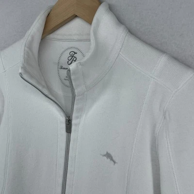 TOMMY BAHAMA Sweatshirt Womens M Aruba 1/2 Zip Pullover Stretch Cotton White - Image 1 of 4