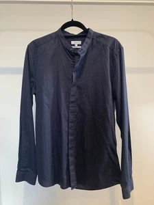 Men’s REISS Slim Fit Long Sleeve Shirt Band Collar Size Large In Blue - Picture 1 of 9