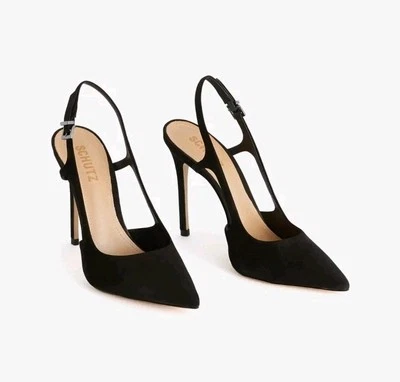 Schutz Boris Leather Nubuck Stiletto Heel Black Size 7.5B New $138 - Image 1 of 4