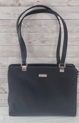 Vtg Liz Claiborne Accessories Black Satchel Bag 3 Compartments Removable Pouch - Image 1 of 4