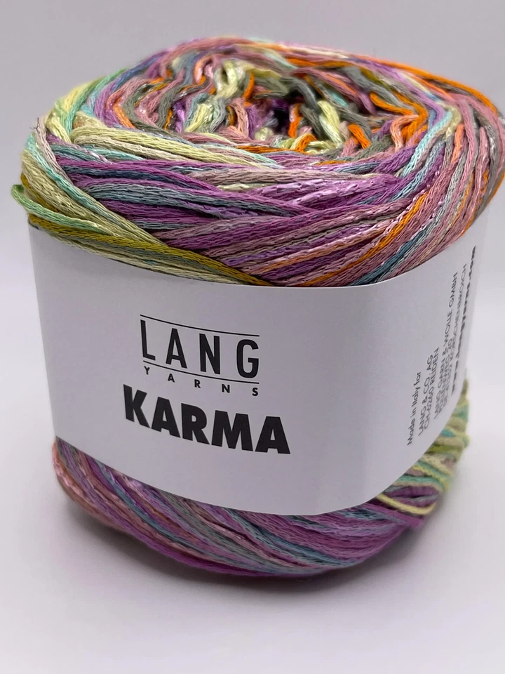 Lang Karma #06 Pink Green Orange+ Striping DK Cotton Linen Cake Yarn 100gr 311yd - Image 1 of 4