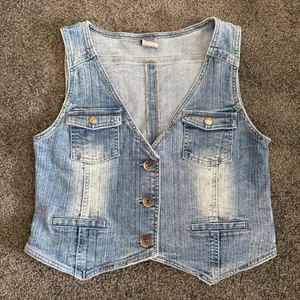 Cowgirl Denim Vest Button Front Pockets Riflessì Authentic Design Size L Mad - Picture 1 of 7