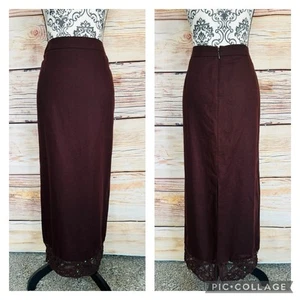 Spenser Jeremy Women’s Vintage Brown Linen Blend Crochet Sequin Trim Midi Skirt - Picture 1 of 16