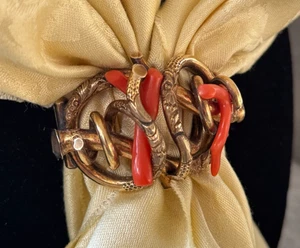 GROSSE ANTIKE VIKTORIANISCHE GELBGOLD GEFÜLLTE ZWEIG KORALLE BROSCHE ANSTECKNADEL - Bild 1 von 9