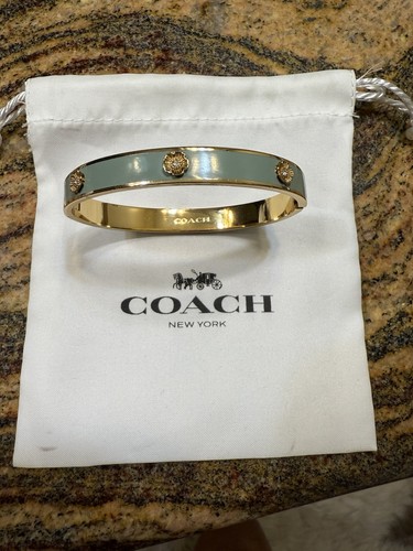 Bracciale Coach Signature Tea Rose Smalto Verde Oro Cerniera Nuovo senza etichette