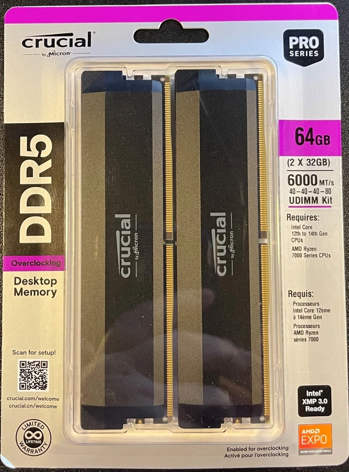 Crucial - Pro OC Gaming 64GB (2x32GB) DDR5 6000MHz C40 Foto 1 de 1