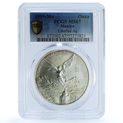 Mexico 1 onza Libertad Angel of Independence KM-613 MS 67 PCGS silver coin 1999 - Image 1 of 4