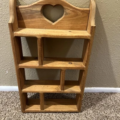 Vintage Farmhouse Wooden Heart Wall Cubby Shelf - Cottage Knickknacks  24x13.5x4 - Image 1 of 4