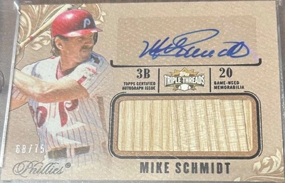 2014 Topps Triple Threads 🔥 MIKE SCHMIDT 🔥 Jumbo Game Used Bat Autograph 68/75 - Image 1 of 2