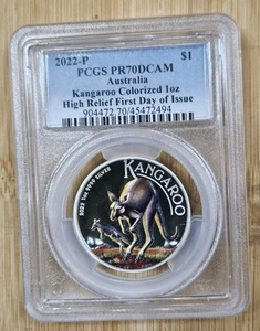 2022 Australia 1 oz argento proof canguro colorato moneta H.R PCGS PR70DCAM - Foto 1 di 2