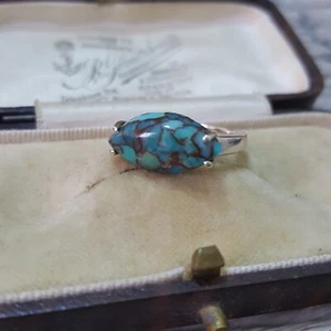 925 Sterling Silver Ring, Genuine Egyptian Turquoise Ring, Size L.5 US 6 - Picture 1 of 7