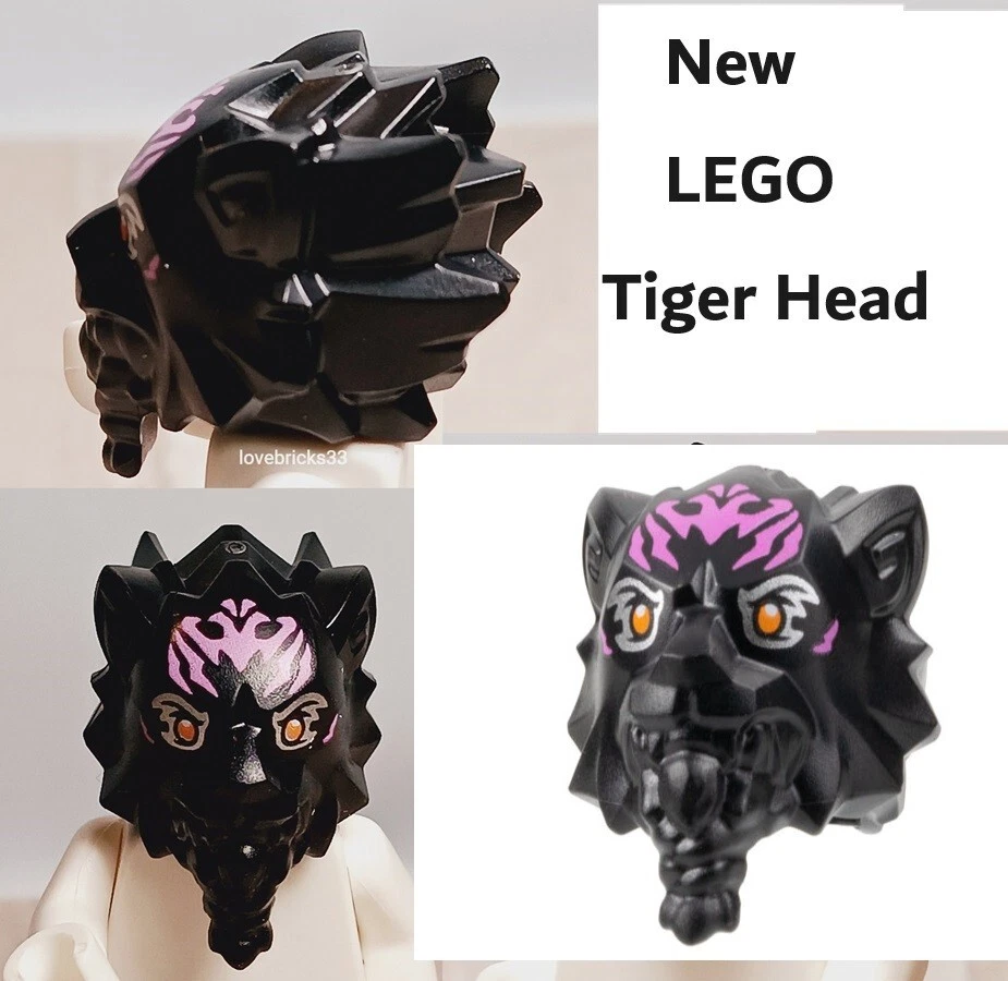 Nuevo LEGO Cabeza de Tigre Negro Trenzado Barba Animal Rey Rayas PIEL Colmillo Gato Salvaje Foto 1 de 1