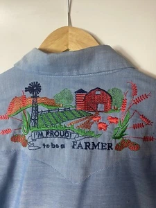 Vintage DeeCee Rangers Western Shirt Farmer Mens Medium Embroidery - Picture 1 of 8