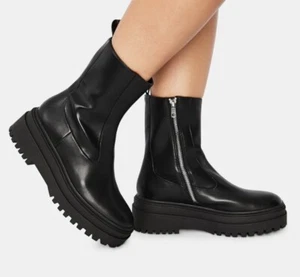 Botines de cuña Steve Madden para mujer de cuero negro de 1-1/2" plataforma Dallas 7,5 M NUEVO - Imagen 1 de 4