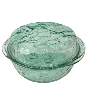 Libbey Orchard Fruit Green Covered Casserole Dish 3 Quart Oven Proof Glass Vtg - Picture 1 of 10