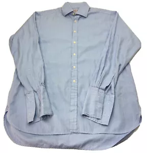 Thomas Pink Men Dress Shirt 16 36 Blue Herringbone Twill French Cuff Cotton EUC - Picture 1 of 10