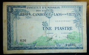 BANK NOTE - 1953 - ONE PIASTRE - LAOS - CAMBODIA - French Vietnam War - C.045 - Picture 1 of 2