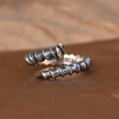 Anillo ajustable de plata de ley 925 espiral tornillo anillo envolvente punk motociclista gótico Foto 1 de 4