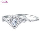 Wuziwen Wedding Engagement Ring Set 1.3ct Halo Pear Aaaa Cz 925 Sterling Silver