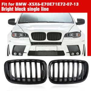 1Pair Gloss Black Front Kidney Grille Cover Trim For BMW E70 X5 E71 X6 2007-2013 - Picture 1 of 9