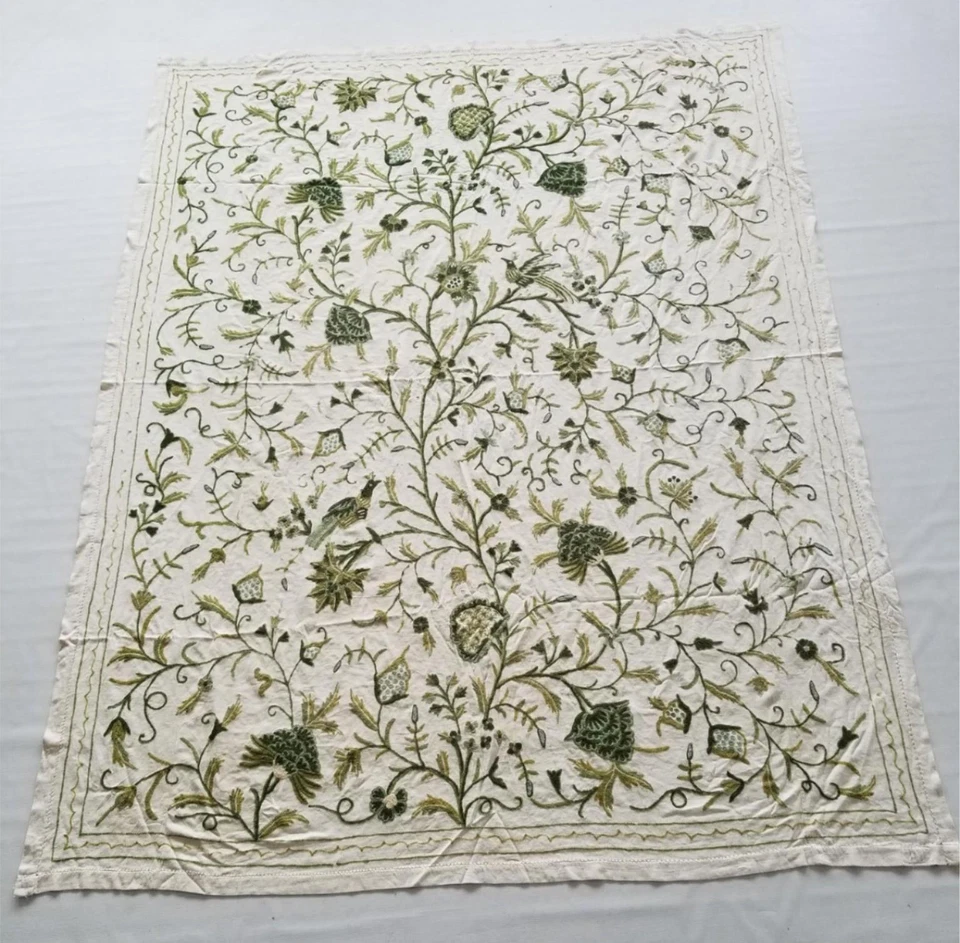 Vintage Kashmiri Crewel Work Hand Embroidered Tree Of Life Bedspread 242x186cm - Image 1 of 4