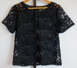Ann Taylor Outlet Lace Shell Top Womens Size Medium Short Sleeve Black - Picture 1 of 7