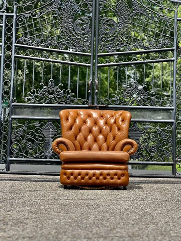 Vintage English Leather tufted Wingback Chesterfield Club Chair Cover