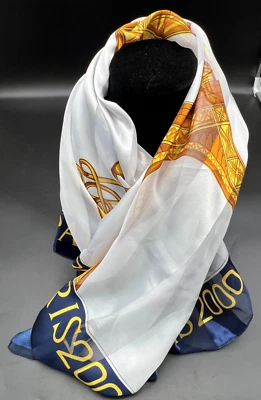 39“x 39”蓝色多色透明埃菲尔围巾塔巴黎2000带音乐笔记 — 第 1/4 张图片