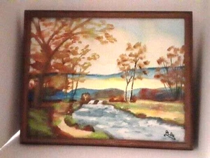 Vintage Landscape Original Oil Painting Nature Trees River Stream Signed Alan  - Picture 1 of 24