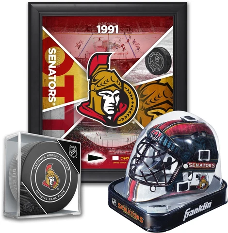 Ottawa Senators Fan Bundle - With Team 15" x 17" Frame, Mini Goalie Mask & Puck Cover