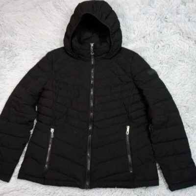 Jaqueta Calvin Klein Feminina L Preta com Capuz Embalável Resistente à Água Quente Aconchegante - Imagem 1 de 4