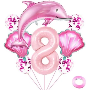 Weenkeey 8th Dolphin Birthday Balloons Giant Dolphin Aluminum Foil Balloon Nu... - Picture 1 of 11