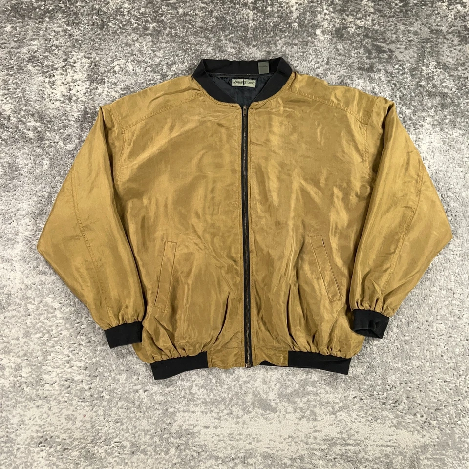 Chaqueta De Colección Robert Stock Para Hombre Grande L Marrón Seda Bombardero Cremallera Completa Años 90 Ligera Foto 1 de 4