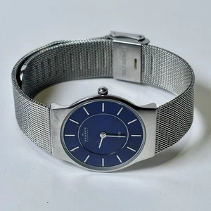 Vintage Skagen Denmark Damen Quarz Uhr 233SSSN blaues Zifferblatt 28mm SS NEUE BATTERIE - Bild 1 von 7
