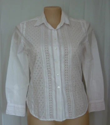 Sportscraft Women's 100% Cotton White Broderie Anglaise Shirt - Size 14 - image 1 of 4