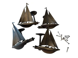 Pottery Barn Set 4 Sailboat Finials Curtains Drapes Nautical Bronze Brown - Picture 1 of 3