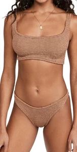 NWOT HUNZA G Crinkle Two-Piece Swimsuit Metallic Cocoa Women's OS - Picture 1 of 14