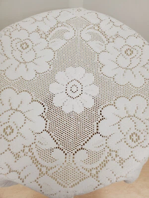 TOALHA DE MESA BRANCA OU MARFIM 36" REDONDA polida recortada renda para PEQUENO TAMPO DE MESA - Imagem 1 de 4