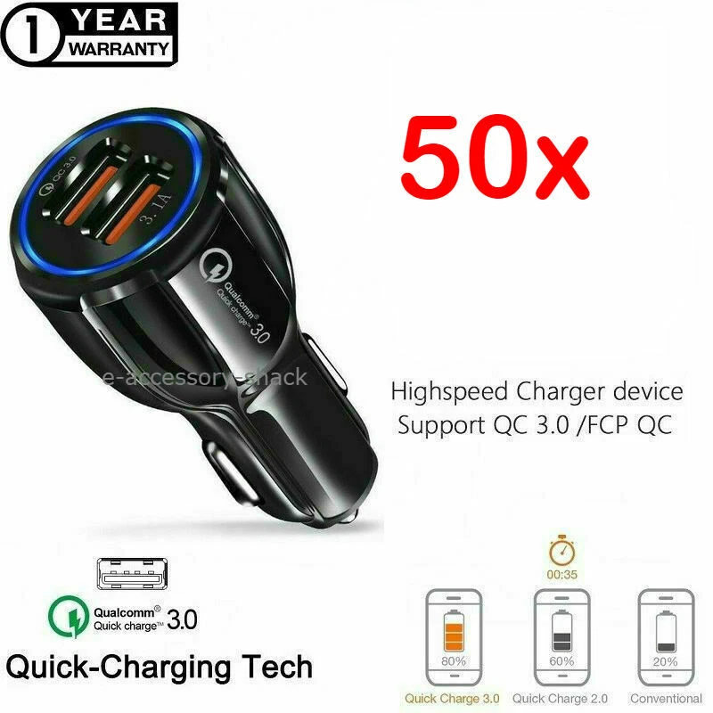 50x 2 Port USB Fast Car Charger 3.0 Dual USB For Samsung iPhone Bulk Wholesale - Image 1 of 4