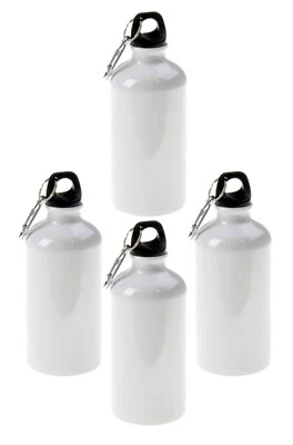 4 pcs Aluminum White Sport Thermos Flask w/Carabine Sublimation Heat Transfer  - Image 1 of 4