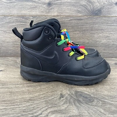 Nike Manoa Leather Lace Up Ankle Boots Youth Kid's Size 2Y Black BQ5373-001 - Image 1 of 4