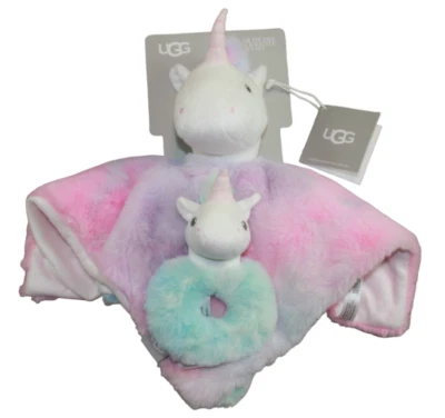 UGG Polar Tie Dye Arco Iris Unicornio Manta de Seguridad Lovey Sonajero Conjunto Piel Sintética Nuevo con Etiquetas Foto 1 de 4