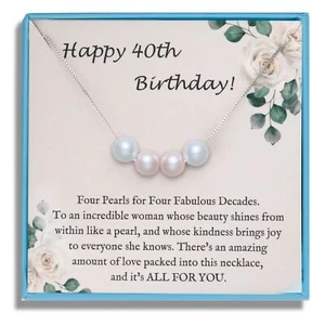 40th Birthday Gifts Women 925 Sterling Silver Necklace Pearls Necklace with F... - Picture 1 of 7