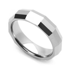 Men 5.5MM Comfort Fit Tungsten Carbide Wedding Band Rectangular Faceted Ring - Picture 1 of 3