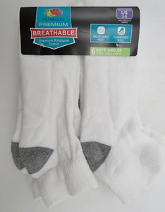 6pair Boys' Cushion Sole Breathable Ankle Socks Large 3-9 Fruit of the Loom - Imagen 1 de 2