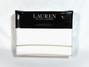 Ralph Lauren Spencer Border Sateen Full/Queen Duvet Cover White Flax NEW - Picture 1 of 4