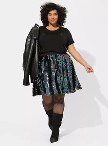 Torrid Blue Multi Mini Pailettes Sequin High Waist A-Line Skirt Size 6 6X 30 NWT - Picture 1 of 4