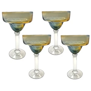 PIER 1 mouth-blown glass swirl margarita glasses 7 3/4” (set of 4) - Picture 1 of 3
