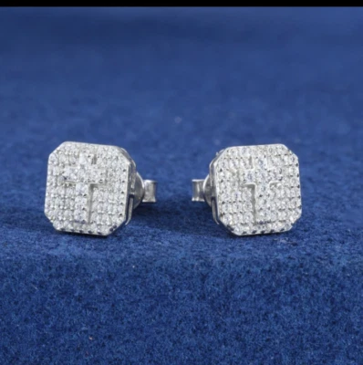 🧊Icedout🥶 Pendientes Cruz Moissanita 0,5Ct en 925 Sólido con Certificado GRA Foto 1 de 4