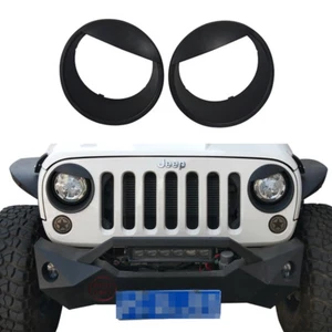 Black ABS Front Headlight Angry Eyes Style Trim Cover for Jeep Wrangler JK 07-18 - Picture 1 of 12